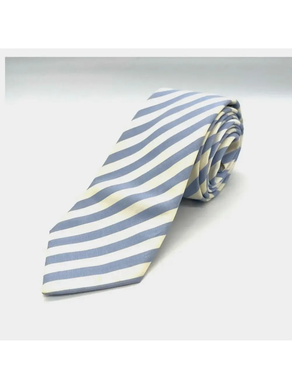 Gucci Cotton Blue & Cream Repp Necktie 56” L 3” Wide Tie Made in Italy